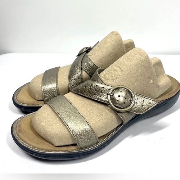 Clarks Bendables Leather Sandals Metallic Gold Open Toe Slide Slip On Size 10 - Picture 3 of 6